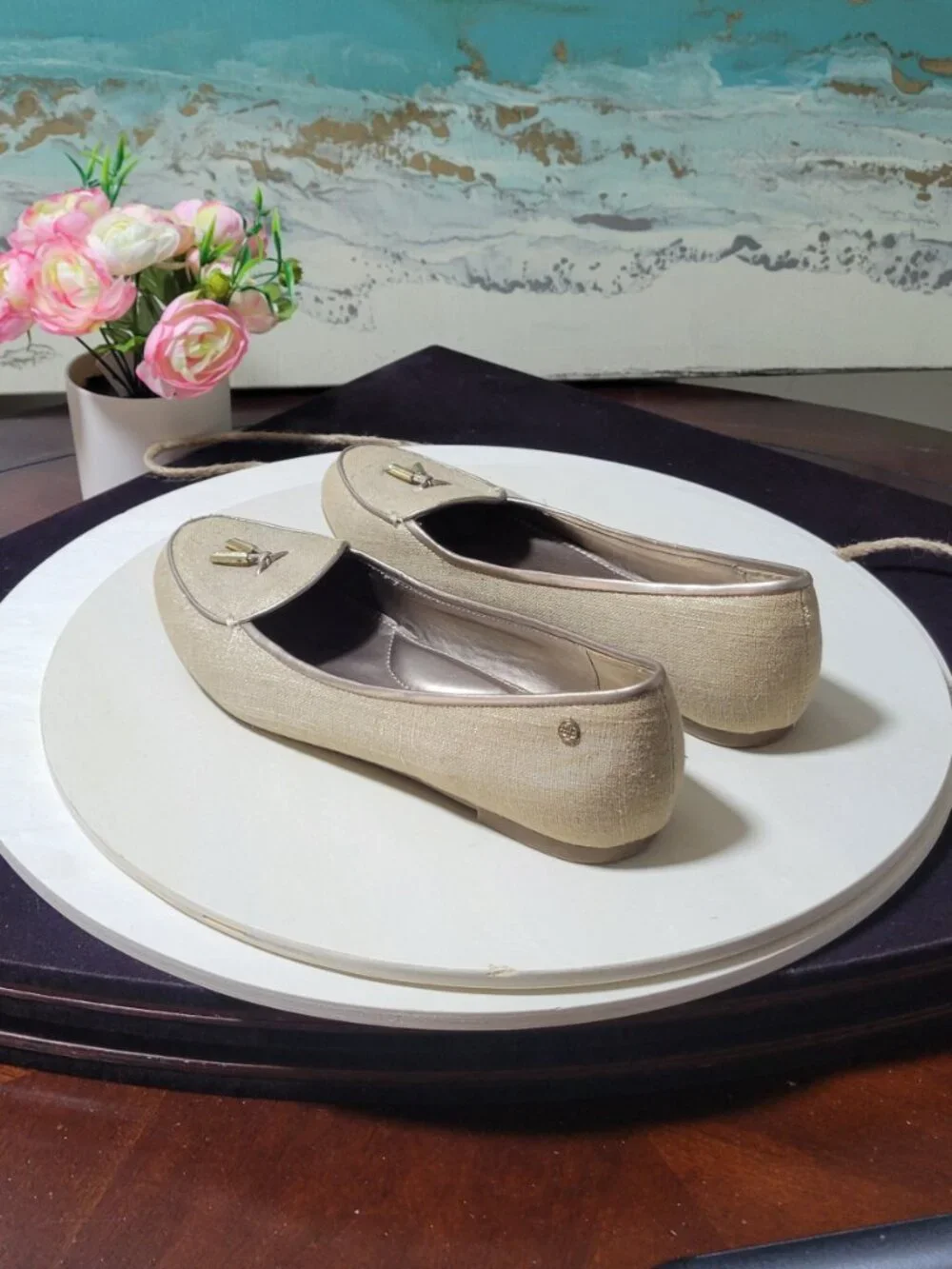 Dana Buchman Gold Fabric Dress Loafers [Item # SF01]
